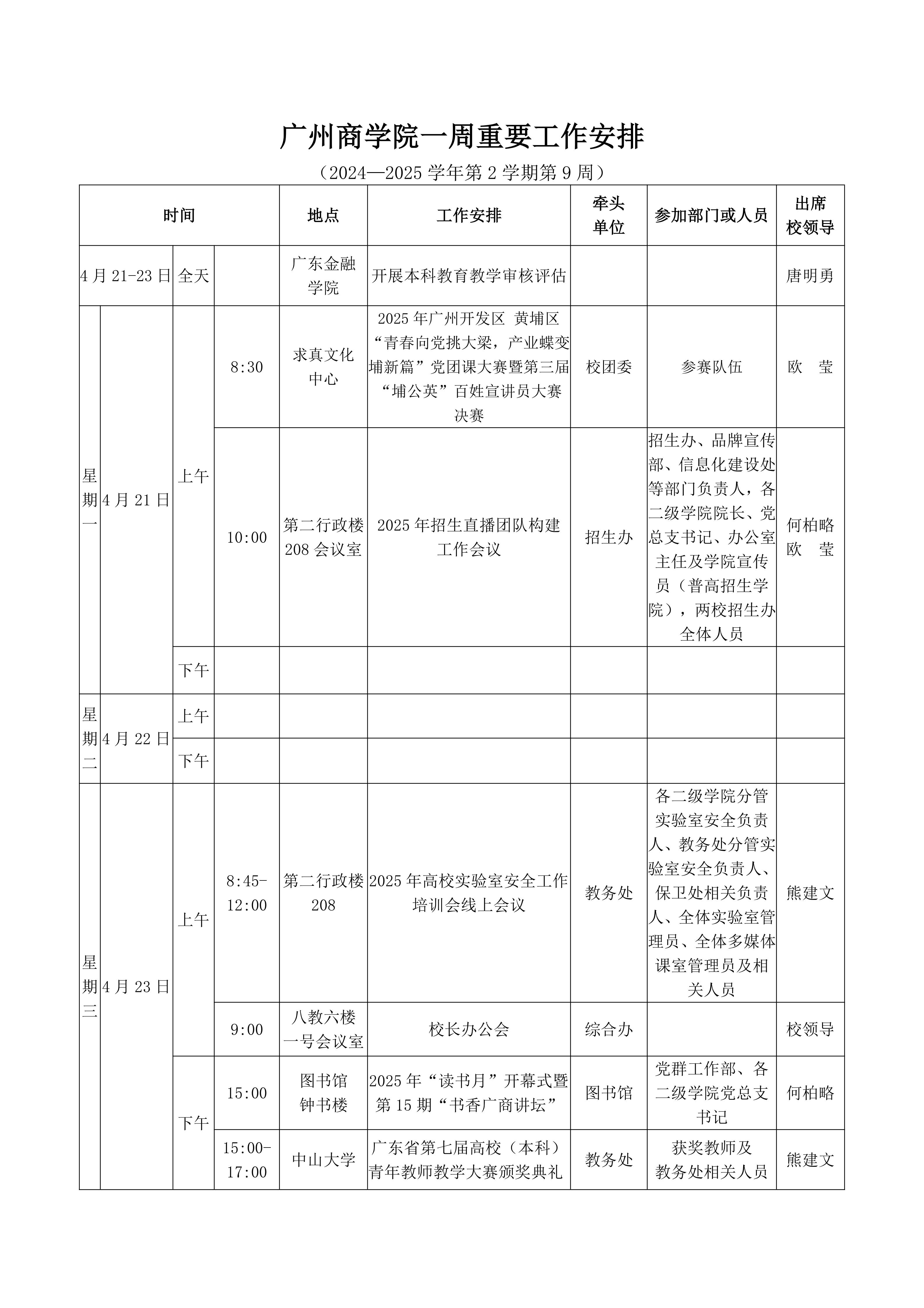 广州商学院2024-2025学年第二学期一周重要工作安排第9周（0418）_01.jpg